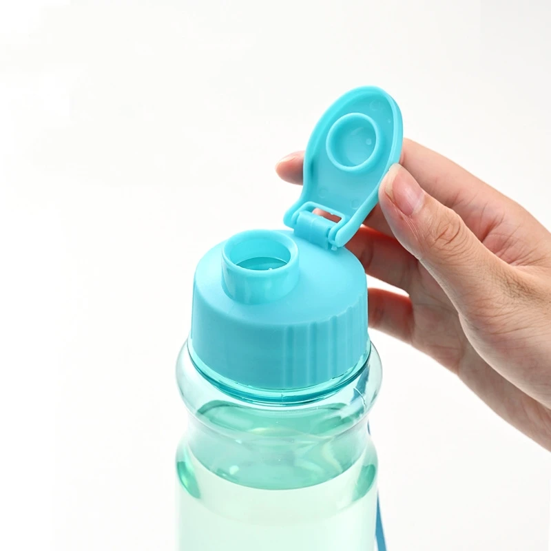 

550ml Plastic Water Bottle Portable Sports Cup With Anti Drop Rope Outdoor Container Color Transparent Flip Cover