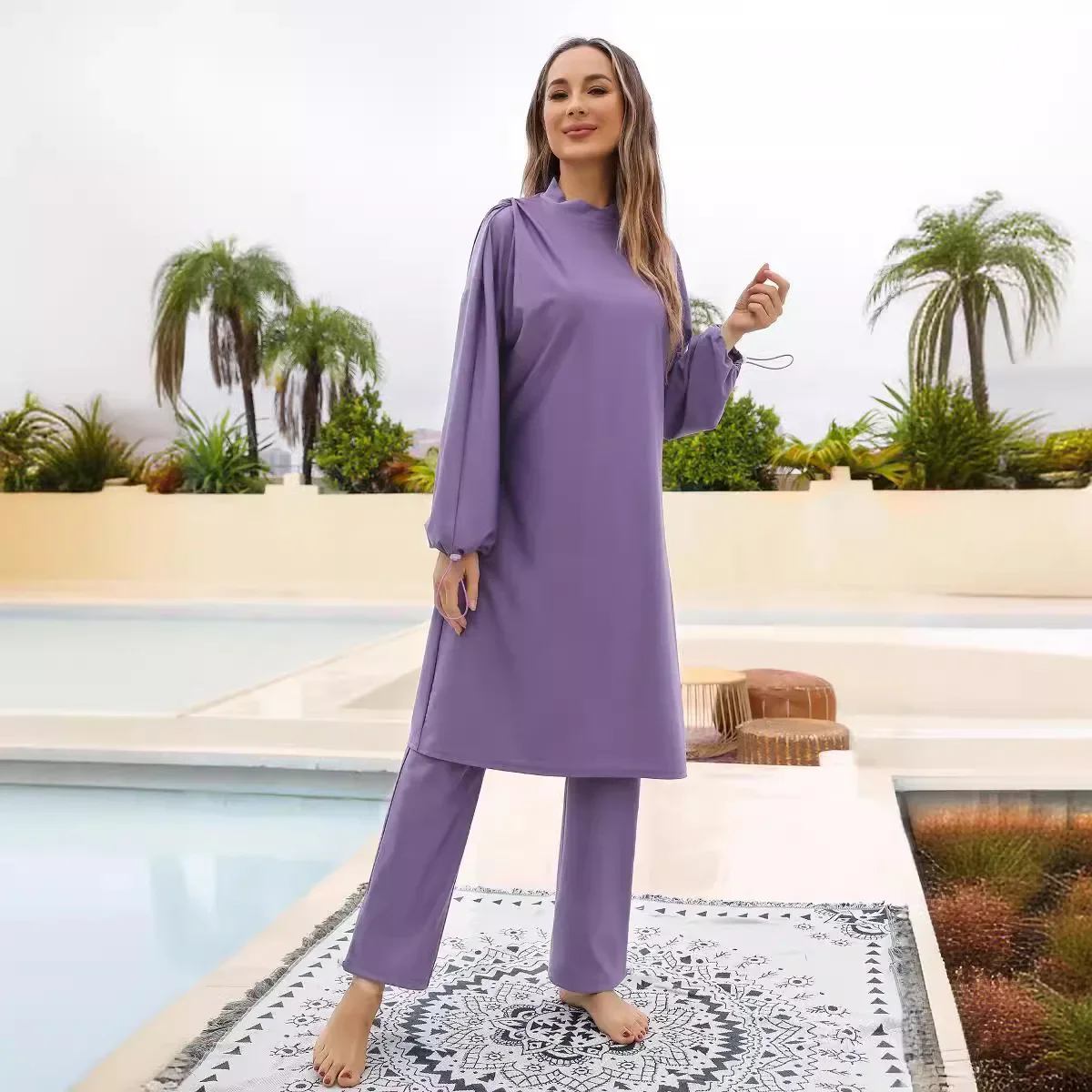 2025 新しい 3 個の控えめな水着イスラム教徒の女性のためのルーズ長袖ドレスとストリングブルキニビーチウェア水泳やサーフィン用