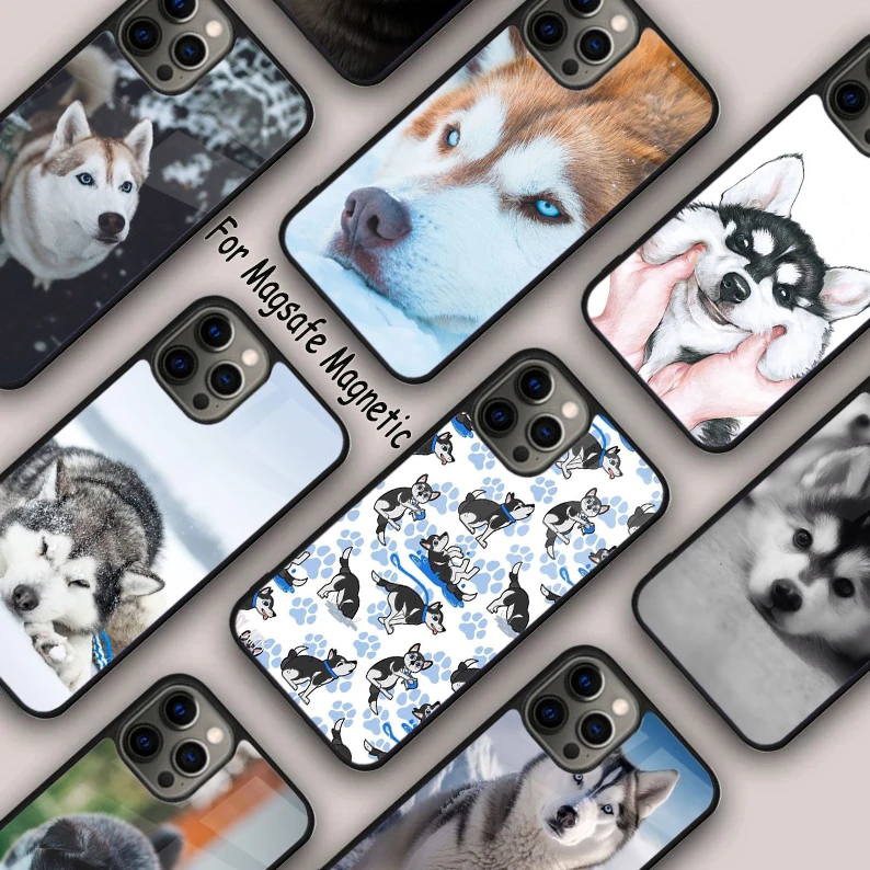 Магнитный чехол для телефона с сибирской собакой хаски для APPLE iPhone 17 Air 16 14 13 12 Pro Max 15 Plus с беспроводной зарядкой и чехлом MagSafe