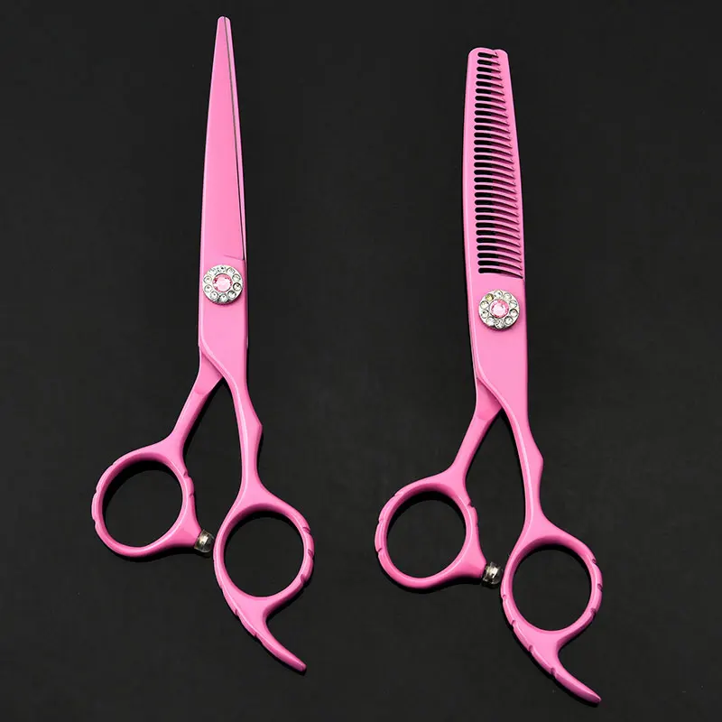 Hot Sale Pink Hair Scissors Set Diamond Screw Professional Cutting Scissors Thinning Scissors Set C3