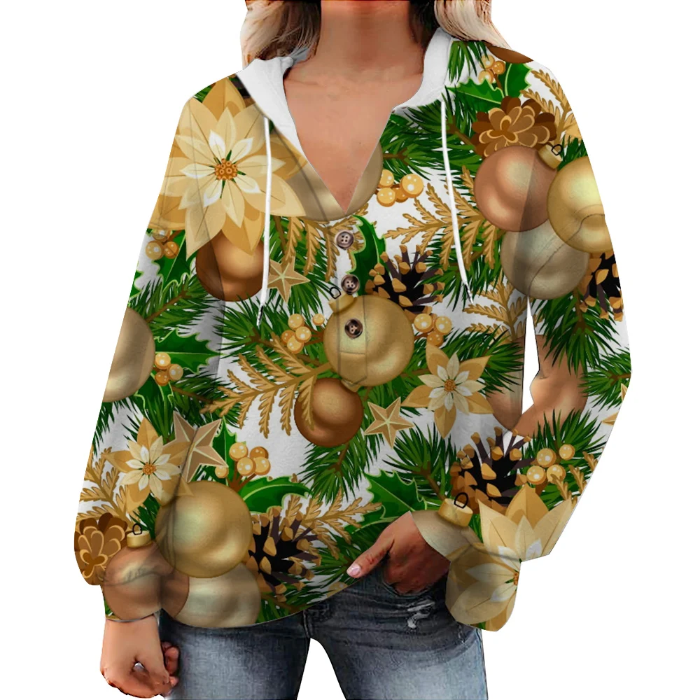 CLOOCL Hoodie Women Long Sleeve Sweatshirt Colorful Lamp Holly Leaf Flowers Pattern Printed Party Hooded Tops Oversized