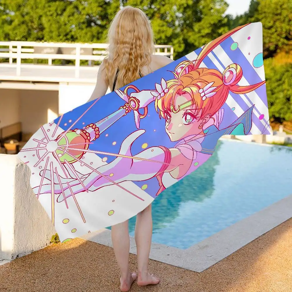 S-Sailores Cute Girl Moon Anime Beach Swimming Towel Soft Absorbent Washcloth Children's Gifts for Kids Travel Camping Gym