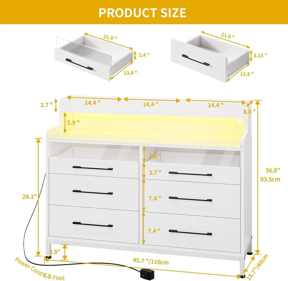 خزانة ملابس LED حديثة مع 6 أدراج، رف تخزين مفتوح لغرفة النوم، المدخل، أبيض