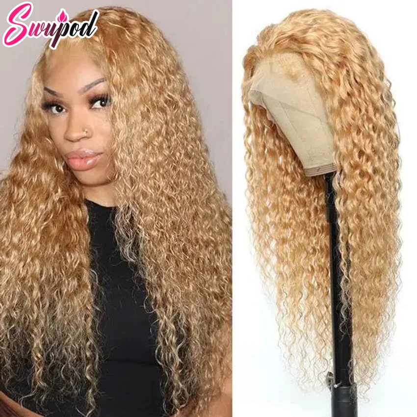 Swupod 200 Density Full 13x4 13x6 HD Lace Front Wig for Women Remy Human Hair Deep 4x4 Frontal Wig 27#Light Brown Color Glueless