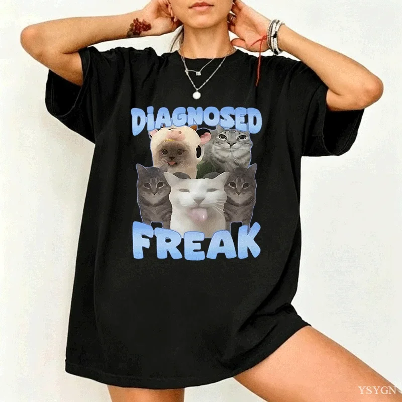 Funny Multi Cat Meme Collage Graphic Print Cotton T‑Shirt Casual Loose Streetwear Quirky Humorous Pet Aesthetic Crew Neck Tees
