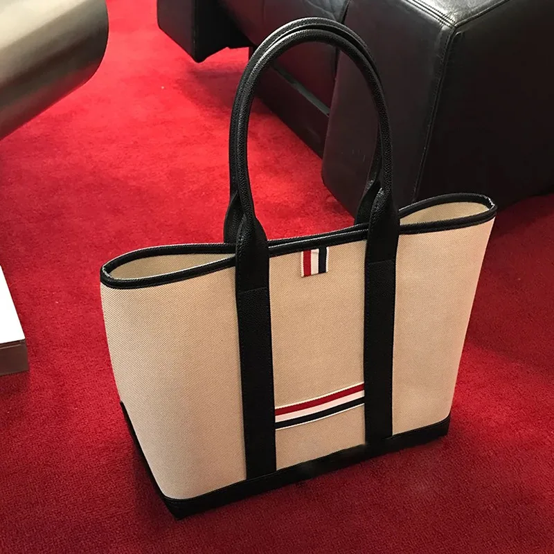 

MONA canvas striped British style handbag, shoulder bag, tote bag, niche design, women's bag