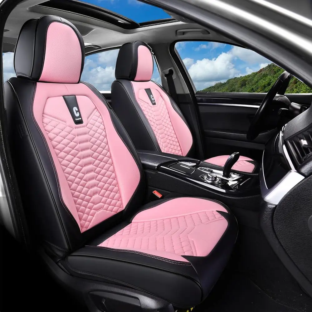 Universal 5-Seat Car Seat Covers, Breathable Fabric & Faux Leather, Front and Rear Seat Protection for Sedans, SUVs, Trucks, Pin