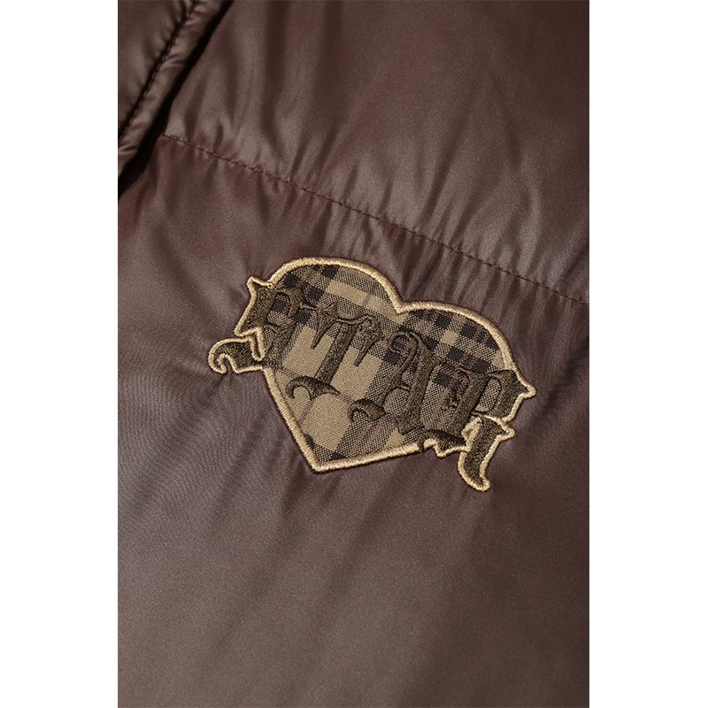 ELFSACK デザイン リバーシブル チェック柄 ハート刺繍 ラペル ショート ダウンジャケット 女性用