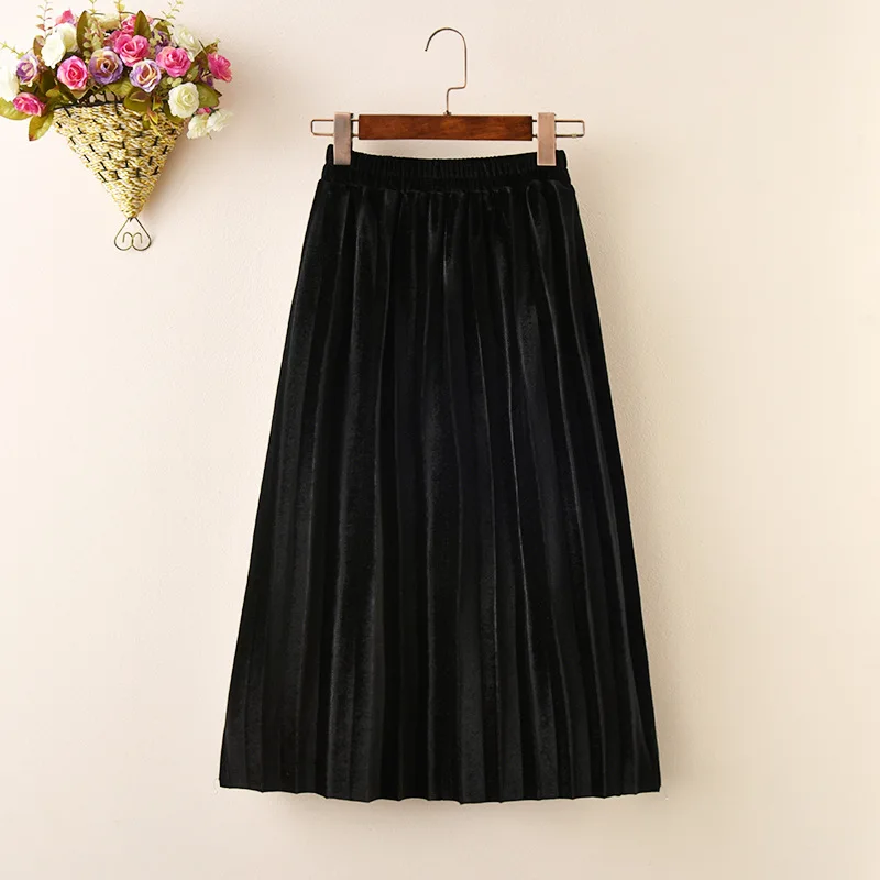 Girls Velvet Pleated Long Skirt Spring Autumn New Children\'s Cotton Casual Loose Elastic Waist Skirts WT773