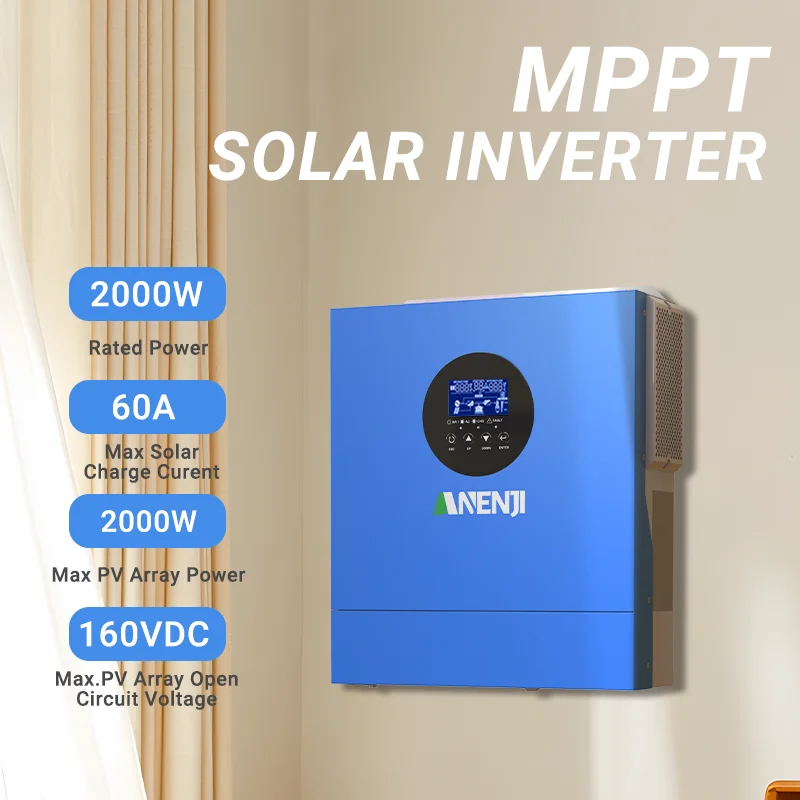 ANENJI 2000W 12V Inverter solare ibrido MPPT Onda sinusoidale pura Off-grid Inverter 230V Caricatore solare 60A integrato con batteria 12V