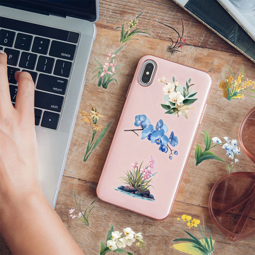 50PCS Beautiful Orchid Graffiti Stickers DIY Phone Case Laptop Water Cup Luggage PET Waterproof Stickers