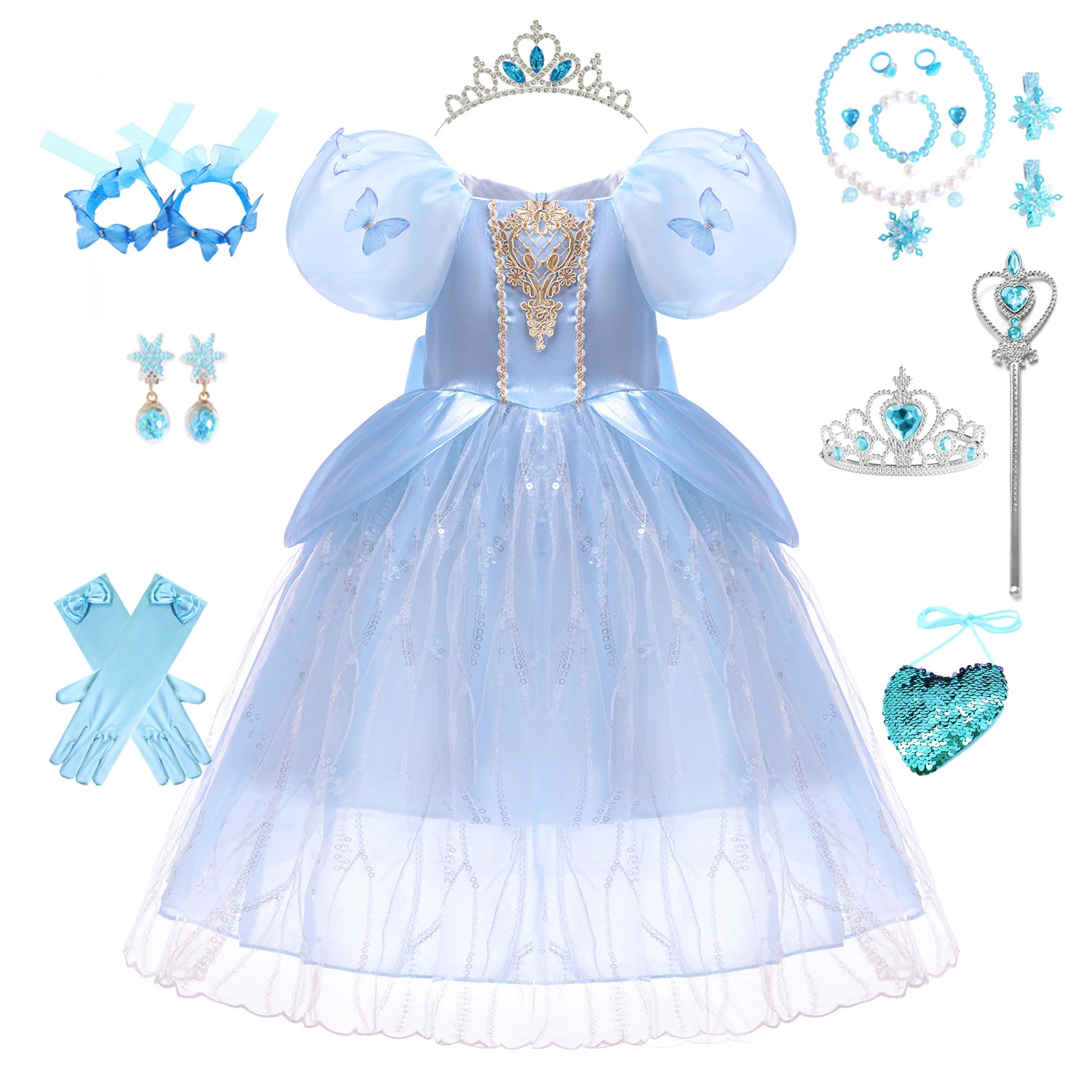 

HXCMall Little Girls Cinderella Cosplay Costume Girls Cinderella Birthday Party Halloween Fancy Easter Holiday Dress Up