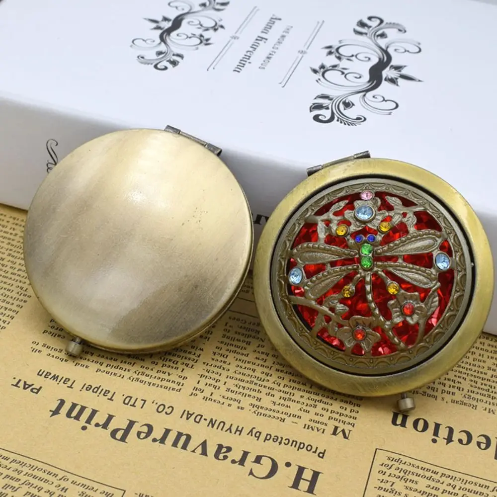 Mini Vintage Hollow Makeup Mirrors Folding Floral Pattern Folding Pocket Mirror Hollow Double-sided Round Makeup Mirror