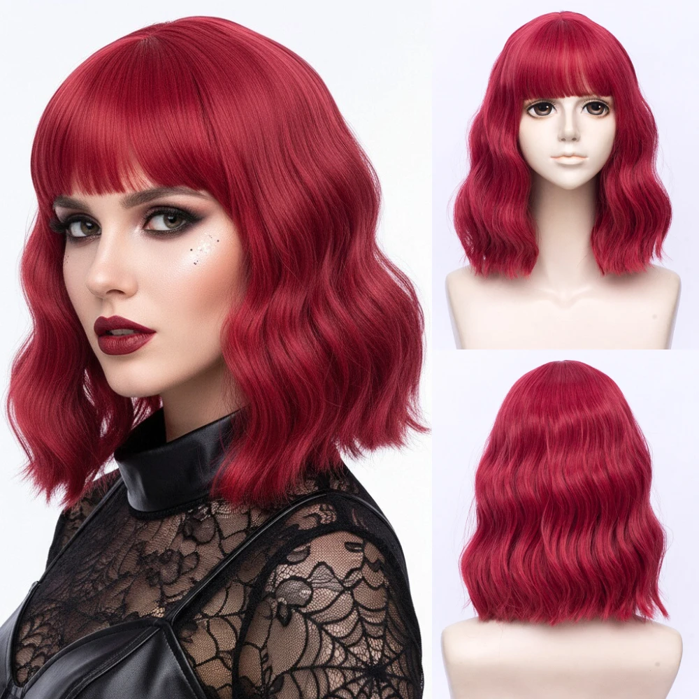 

GAKA женский термостойкий синтетический красный парик, короткий волнистый стиль для Хэллоуина, косплея