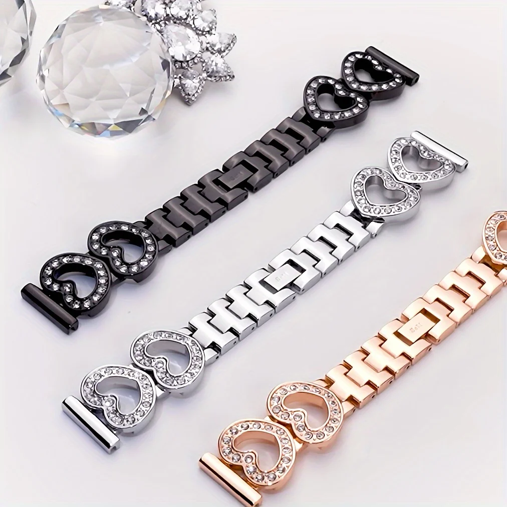 Sparkling Heart-shaped Metal Strap for Samsung Galaxy FE 7 6 5 4 40 44mm Fashion Metal Band Accessories Women's for Galaxy 20mm