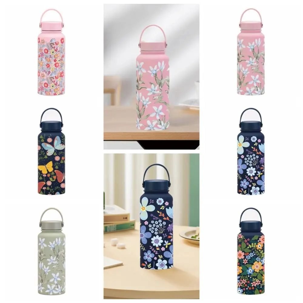 

Gift Creative Thermal Water Bottle 1L Portable Outdoor Insulated Mug Large Capacity Leak-proof Floral Insulated Bottle Household
