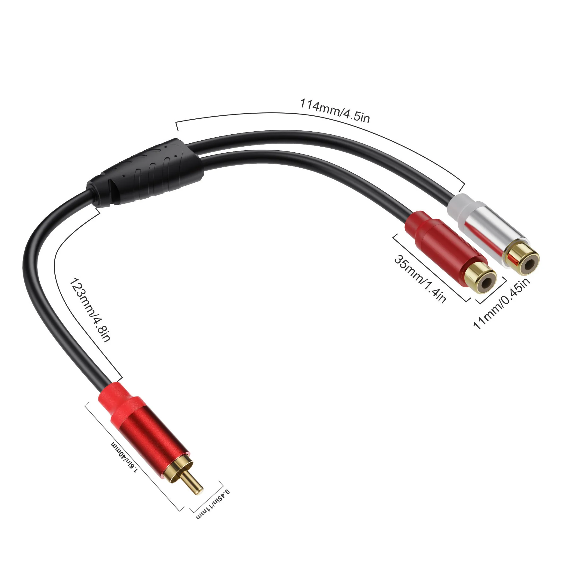 0.3m RCA Audio Cable RCA 1 Female To 2 Male Y Splitter Adapter Cord Gold Plated Plug for Speaker Amplifier Sound System