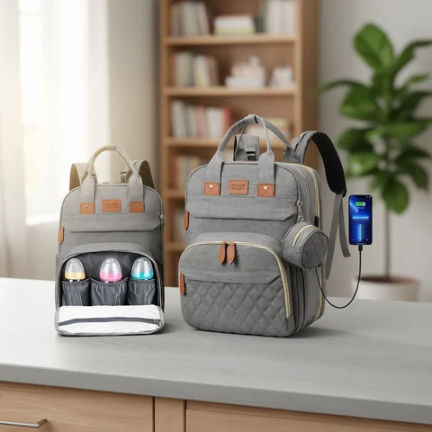 3 In 1 Diaper Bag Backpack Foldable Baby Bed Waterproof Travel Bag with USB Charge Diaper Bag Backpack with Changing Bed 3 types