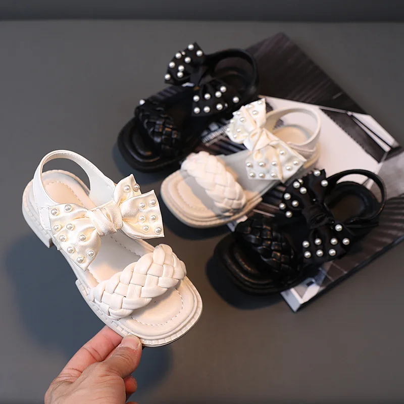 Girls Sandals Summer Fashion Pearl Kids Beach Shoes Girl  Princess Bowknot Children Flats  Baby Shoes Chaussure Enfant Fille