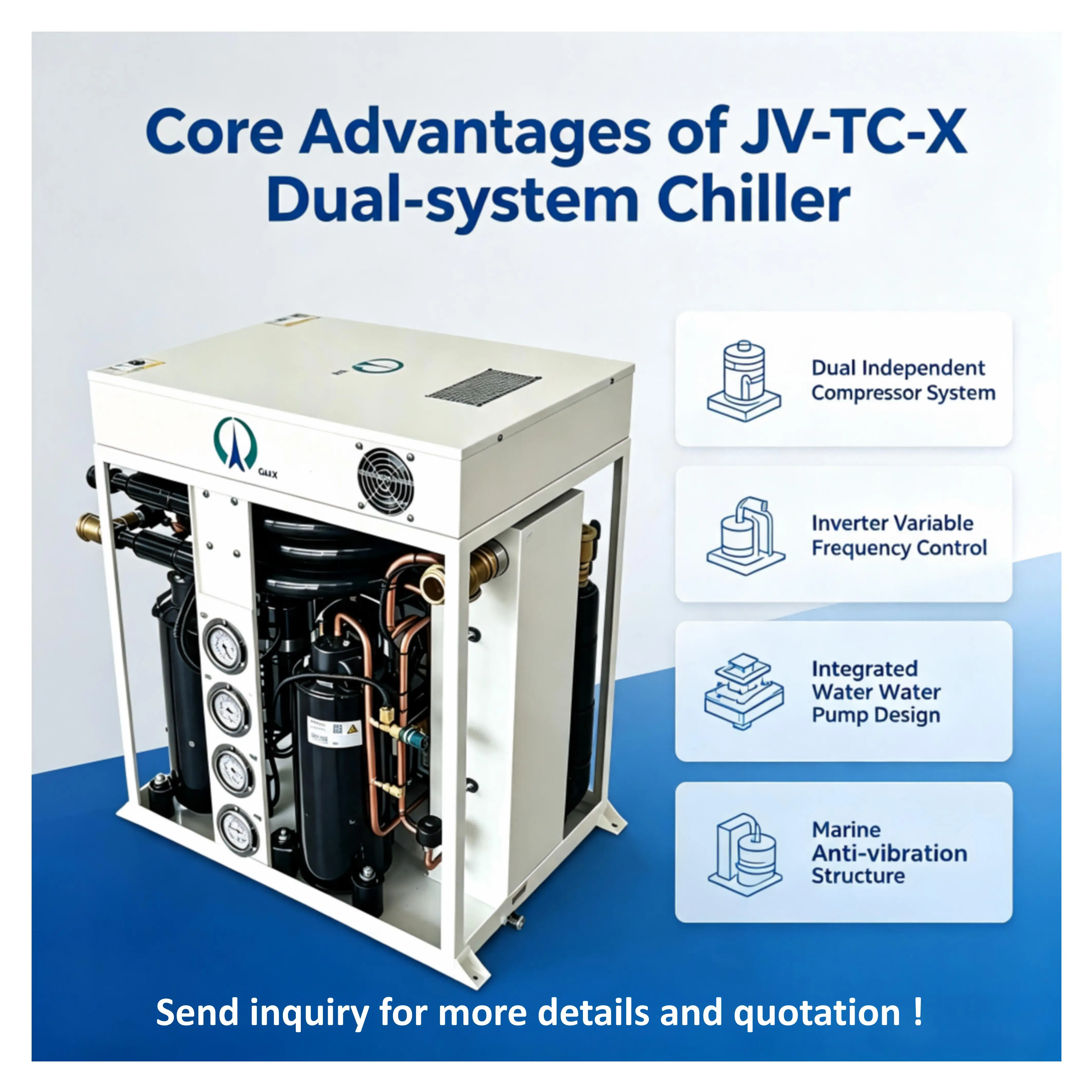 Chlee 60,000-200,000 BTU Marine Chiller Dual System Inverter 48,000-240,000 BTU/h Built-in Water Pump for Yacht and Workboat