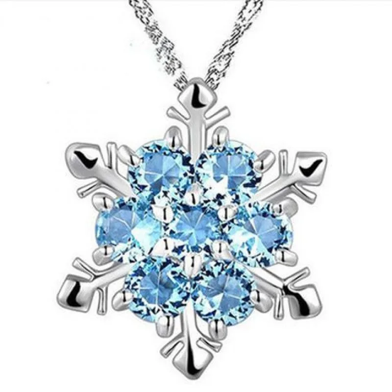 Frozen Elsa Peripheral Movies Creative Snowflake Shape Necklace Crystal Pendant Accessories Girls’ High-Looking Birthday Gift