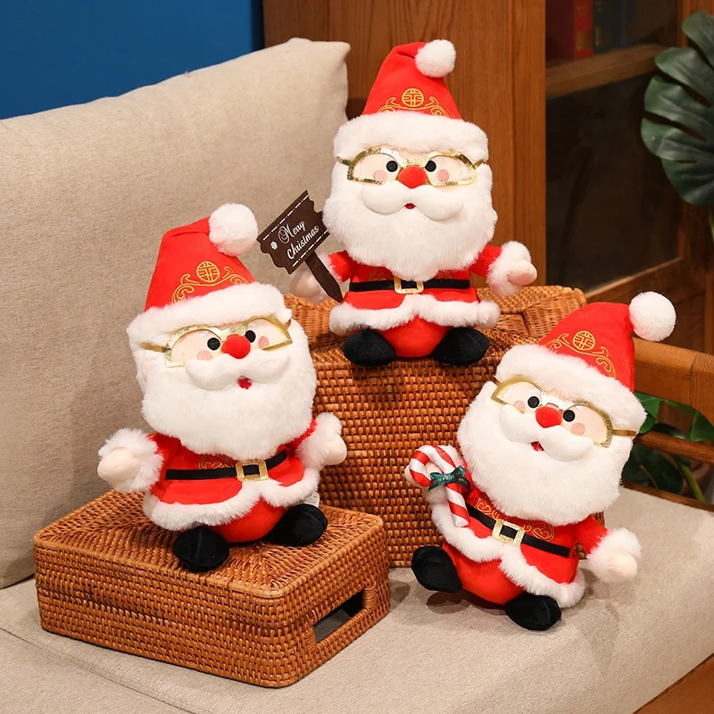 32cm bonito dos desenhos animados papai noel com fio dourado óculos brinquedos de pelúcia recheado anime plushie bonecas natal festa em casa decoração presentes