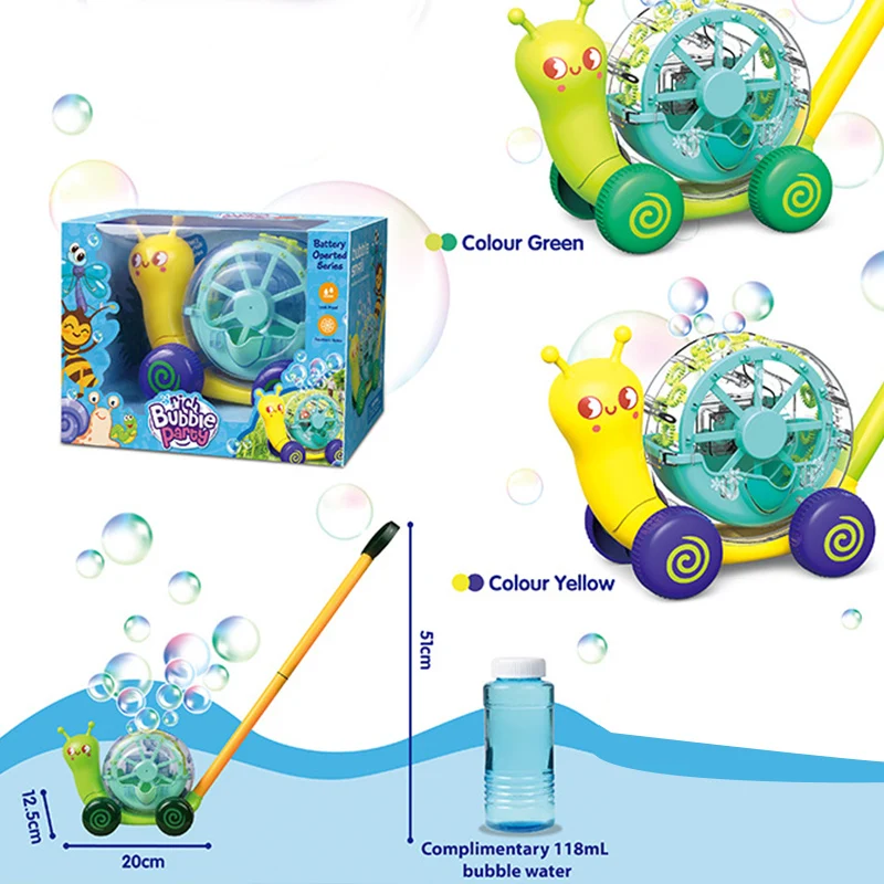 Máquina de bolhas soprador, brinquedo portátil para crianças, máquina de bolhas de caracol, andador de atividade para crianças ao ar livre, brinquedos para crianças