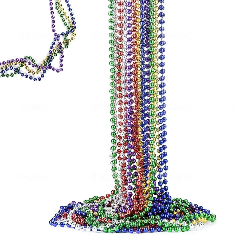 12 pcs Mardi Gras Beads Round Metallic Colors, St. Patrick\'s Day Beaded Necklace Costume Necklace Accessory For Events