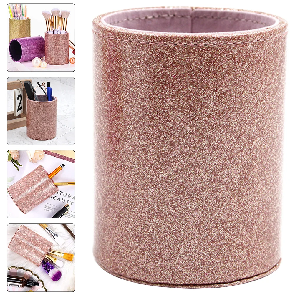 

Glitter Pen Holder Pu Pencil Cup Desktop Organizer For Stationery Makeup Brush Glasses Storage Container