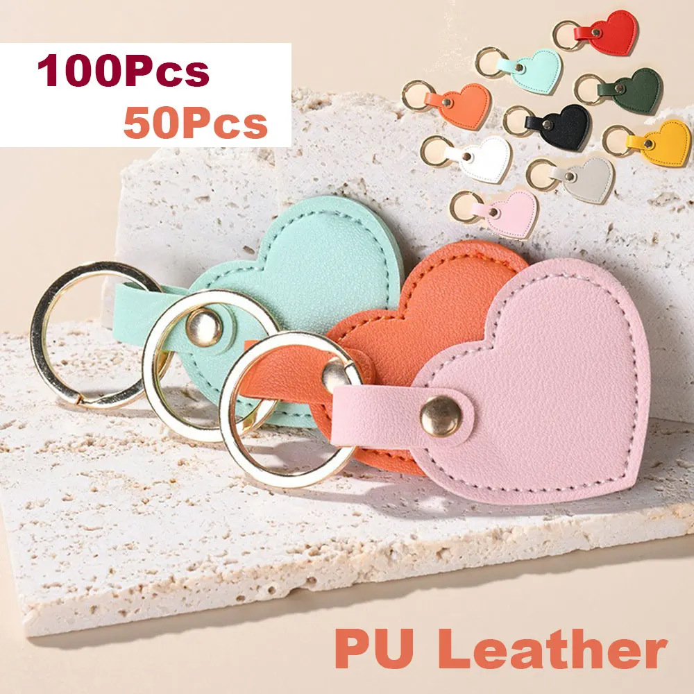 

Wholesale 100 50Pcs Heart Key Chain Dog Tags For personalized PU Leather Keychain Women Car Key Holder Charm Bag Pendant Gift