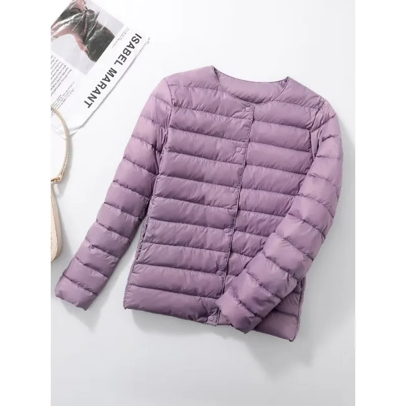 الخريف أزياء النسيج سترة خفيفة الإناث خفيفة للغاية أسفل سترة المرأة ضئيلة سترة واقية دون طوق معطف المرأة خفيفة الوزن