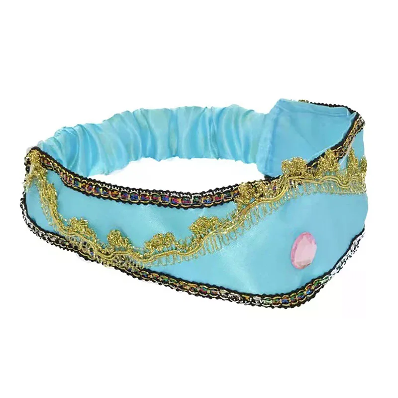 عصابات رأس الياسمين الزرقاء المهيبة؛ ربطات شعر كبيرة مزينة بالكريستال للفتيات، مثالية للحفلات التنكرية للأميرة العربية. #5