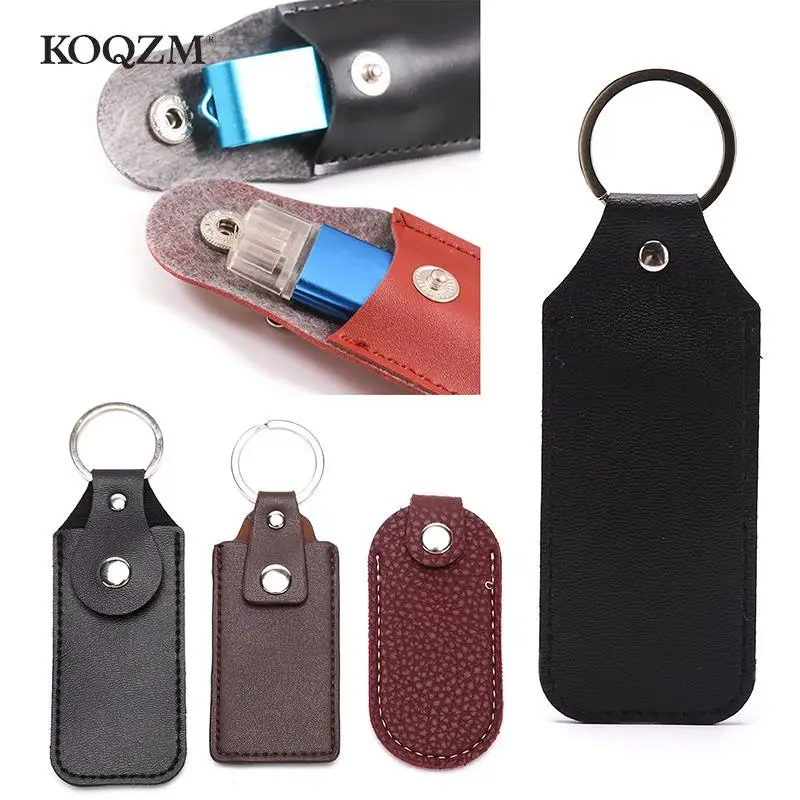 Leather U Disk Storage Bags Protective Cover Key Holder Black Bag Cases for USB Flash Drive Pen Drive