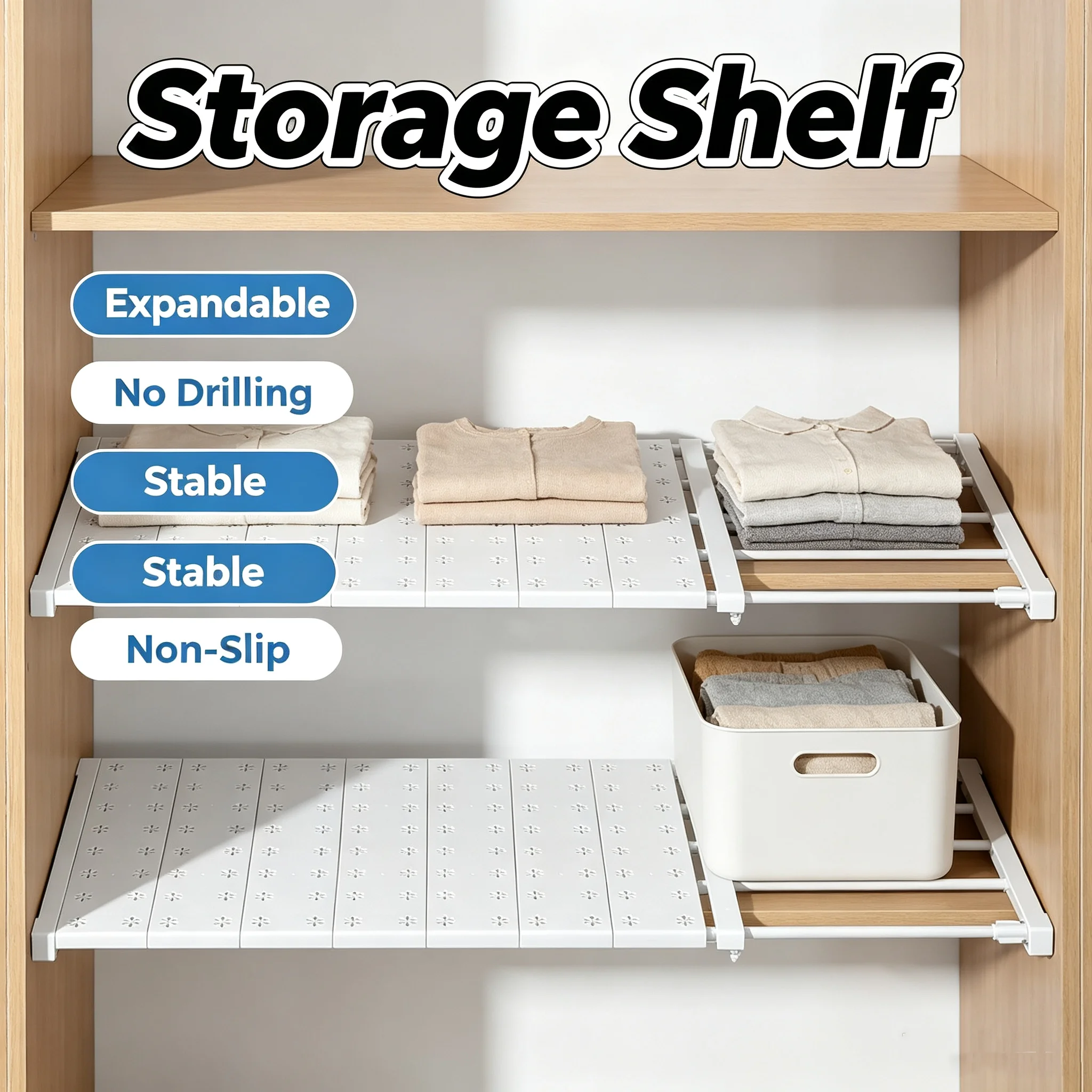 No Drilling Portable Expandable Storage Racks with Layered Shelves Required Wardrobe Storage with Layered Partitions Cabinets