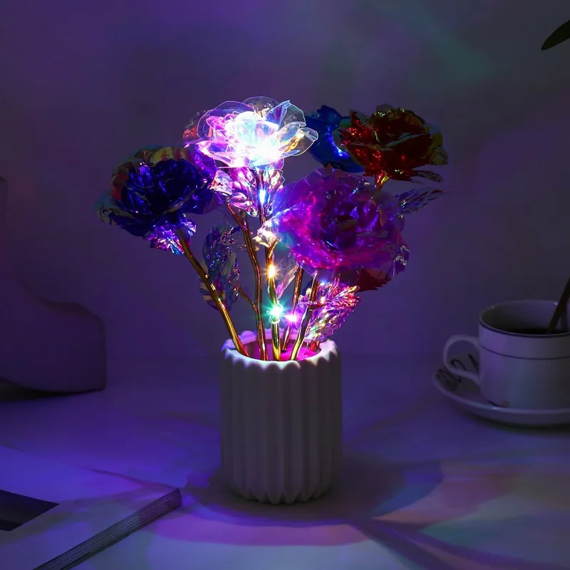 LED Glowing Gold Foil Rose with PVC Box for Christmas Birthday Valentine's Day Gifts Artifical Flower for Wedding Decor