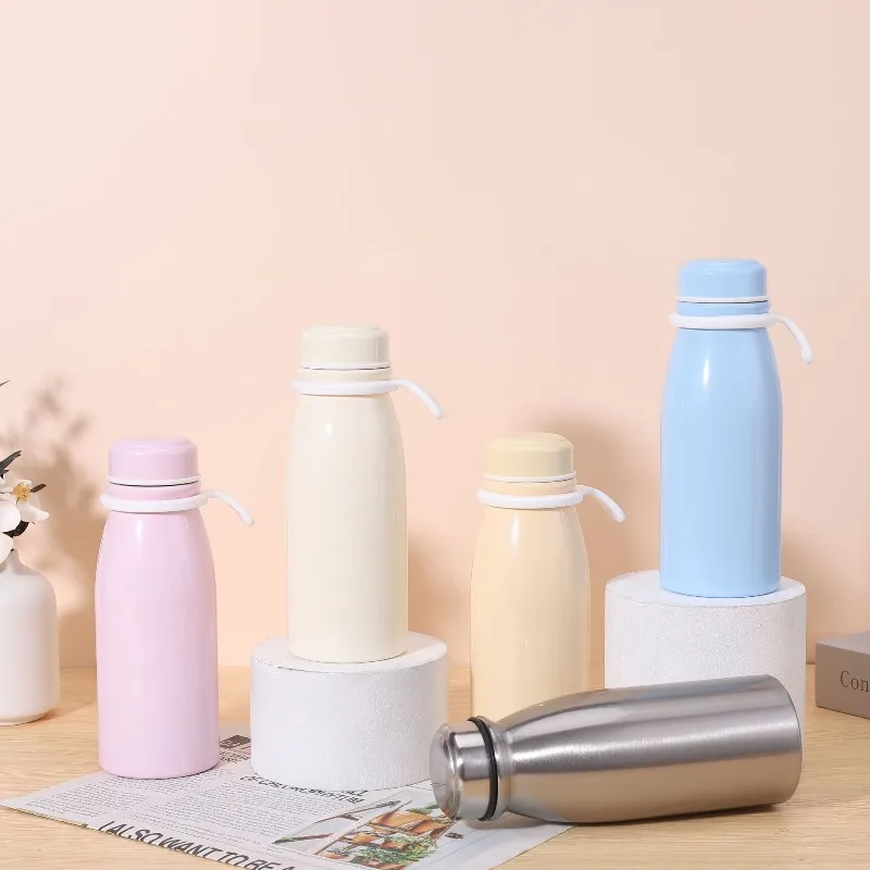 350/450ml New High-value Portable Sports Water Cup Milk Water Bottle Macaron 304 Stainless Steel Insulated Bottle Gift Water Cup