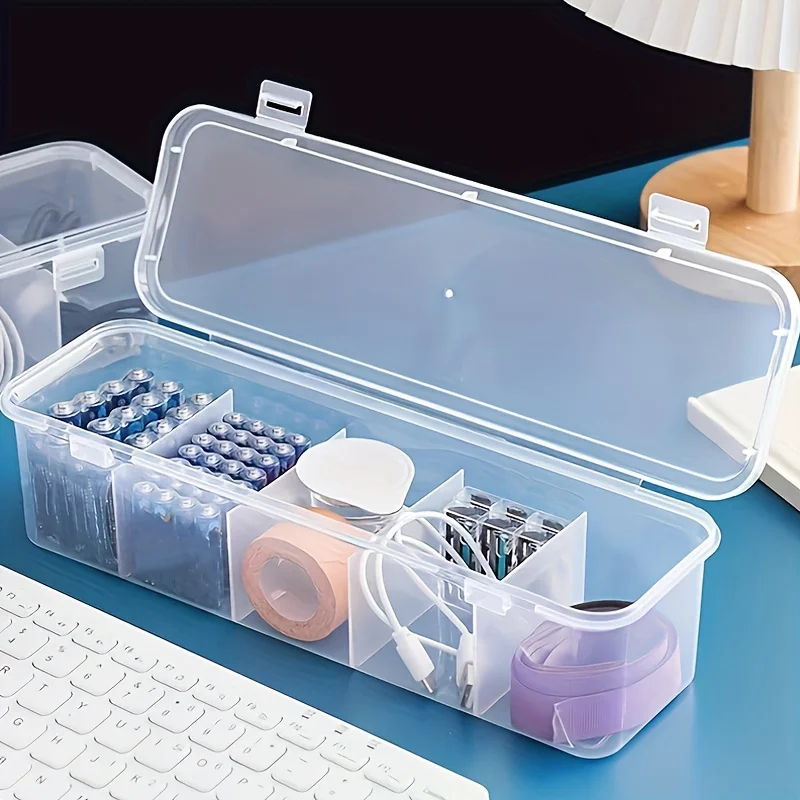 2Pcs Large Cable Management Box with Lid 5 Compartments Durable Plastic Desk Organizer for Home Office Desktop Storage Solution image 4