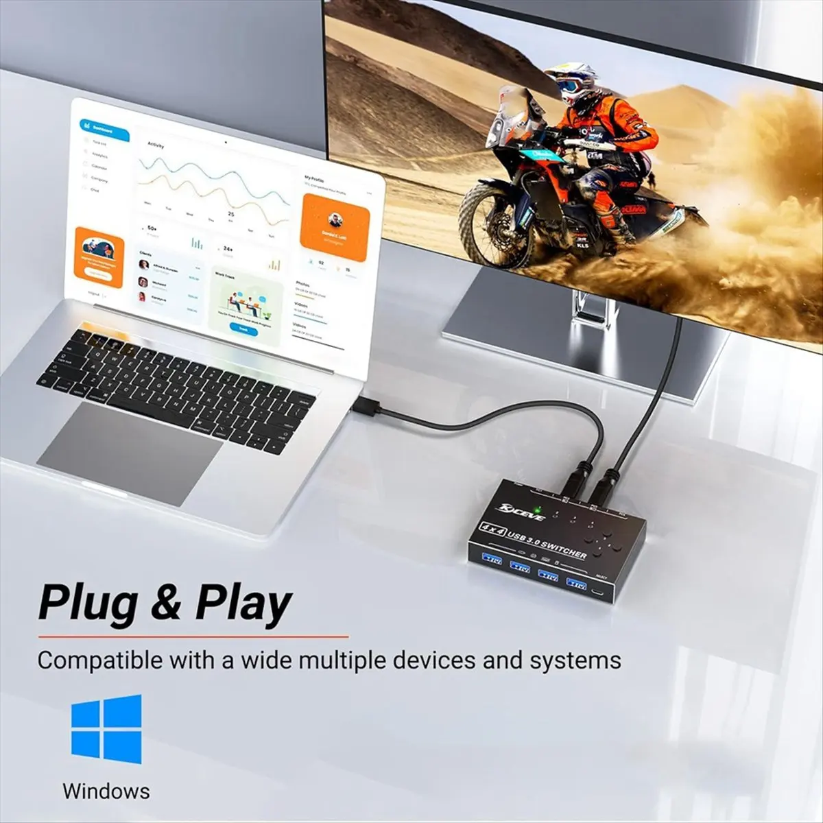 SCLS  USB 3.0 Switch 4 Computers, 4 Ports USB Switch for Keyboard Mouse Switch Printer Sharer