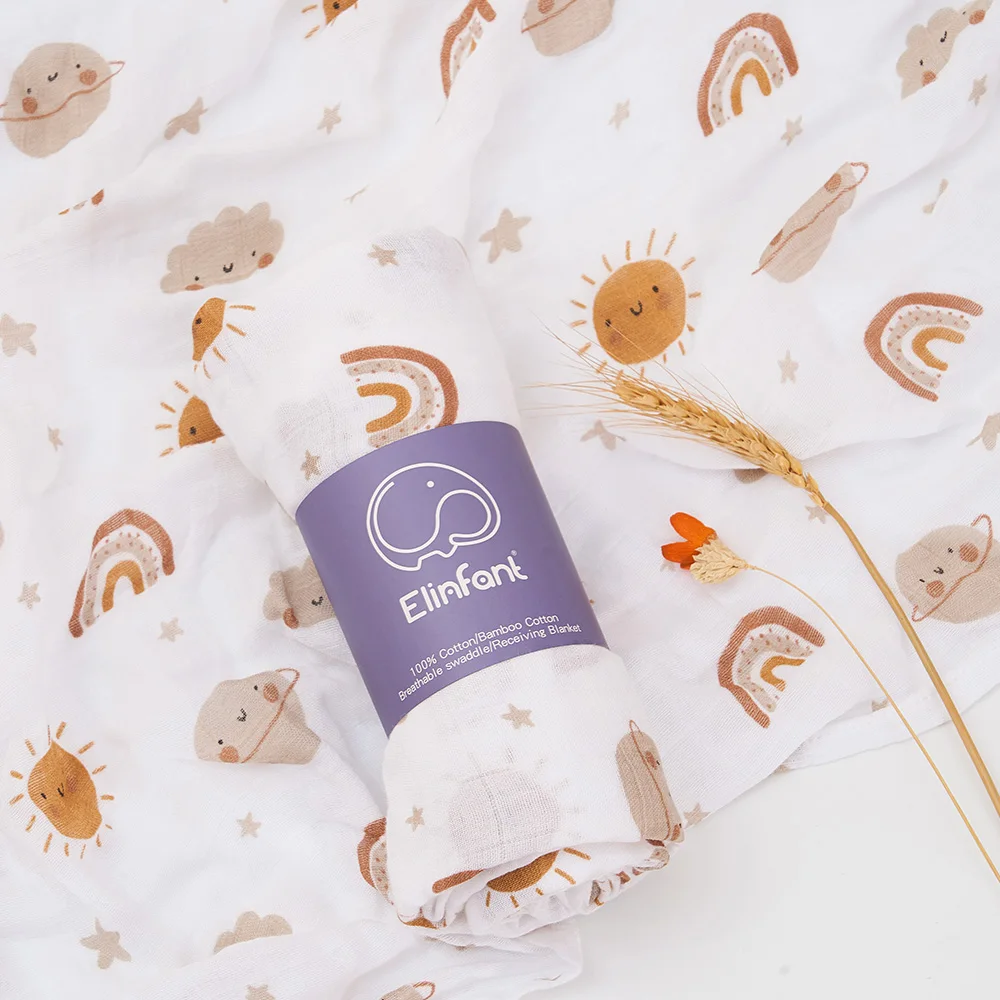 Elinfant Set Mantas Muselina Arcoíris Algodón 100% para Recién Nacidos - imagen 2