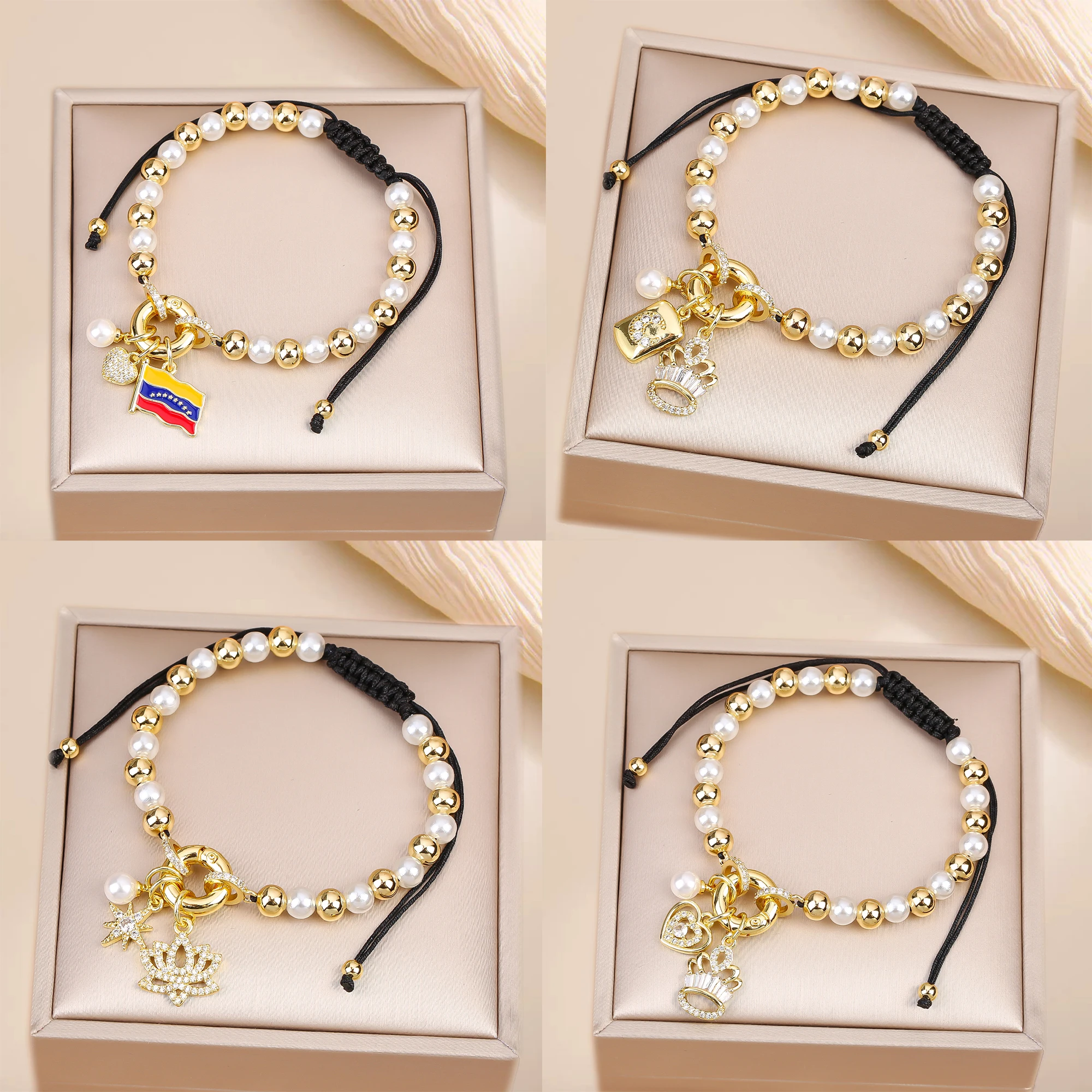 تصميم جديد النحاس الخرز اللؤلؤ سلسلة مضفر تاج فنزويلا العلم الصليب سوار جديد أزياء النساء حزب عيد ميلاد مجوهرات هدية #1