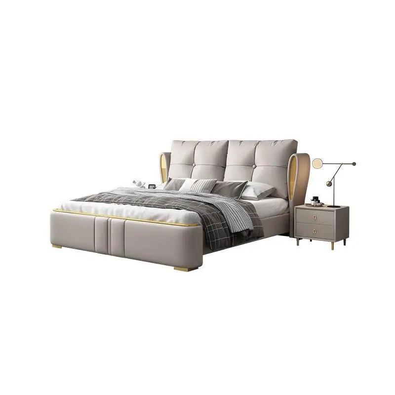 

Leather bed, genuine leather, Italian style, double bed 1.8 meters, modern, simple, high-end, atmospheric