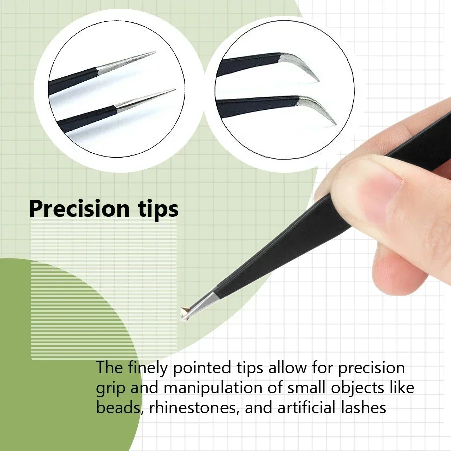 Anti Static Stainless Steel Tweezers Straight  Curved Tip Precision Tweezers for Extension Nail Art Rhinestone Pick Up Manicure