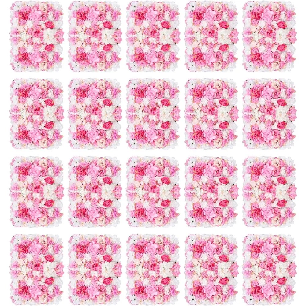 20Pcs Artificial Flower Wall Panel 3D Silk Rose Mat Artificial Flower Wall Rectangle Decorative Backdrop Flower Panels Wall