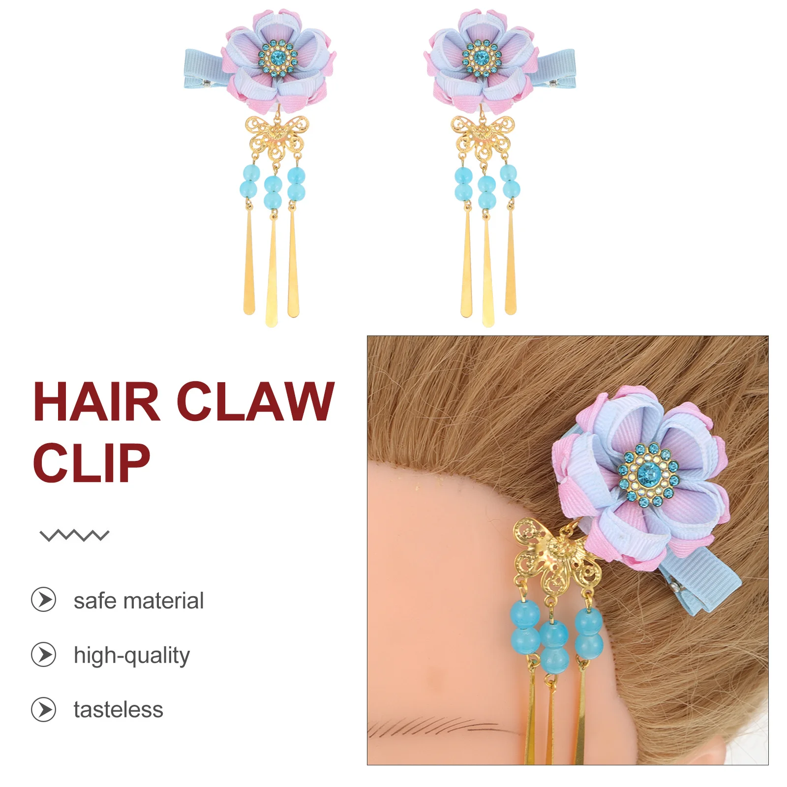 

1 Pair Japanese Style Clip For Women Girls Kimono Headdress Lightweight Tassel Hairpin Long Hair Ornament Hair Accessory Clamp
