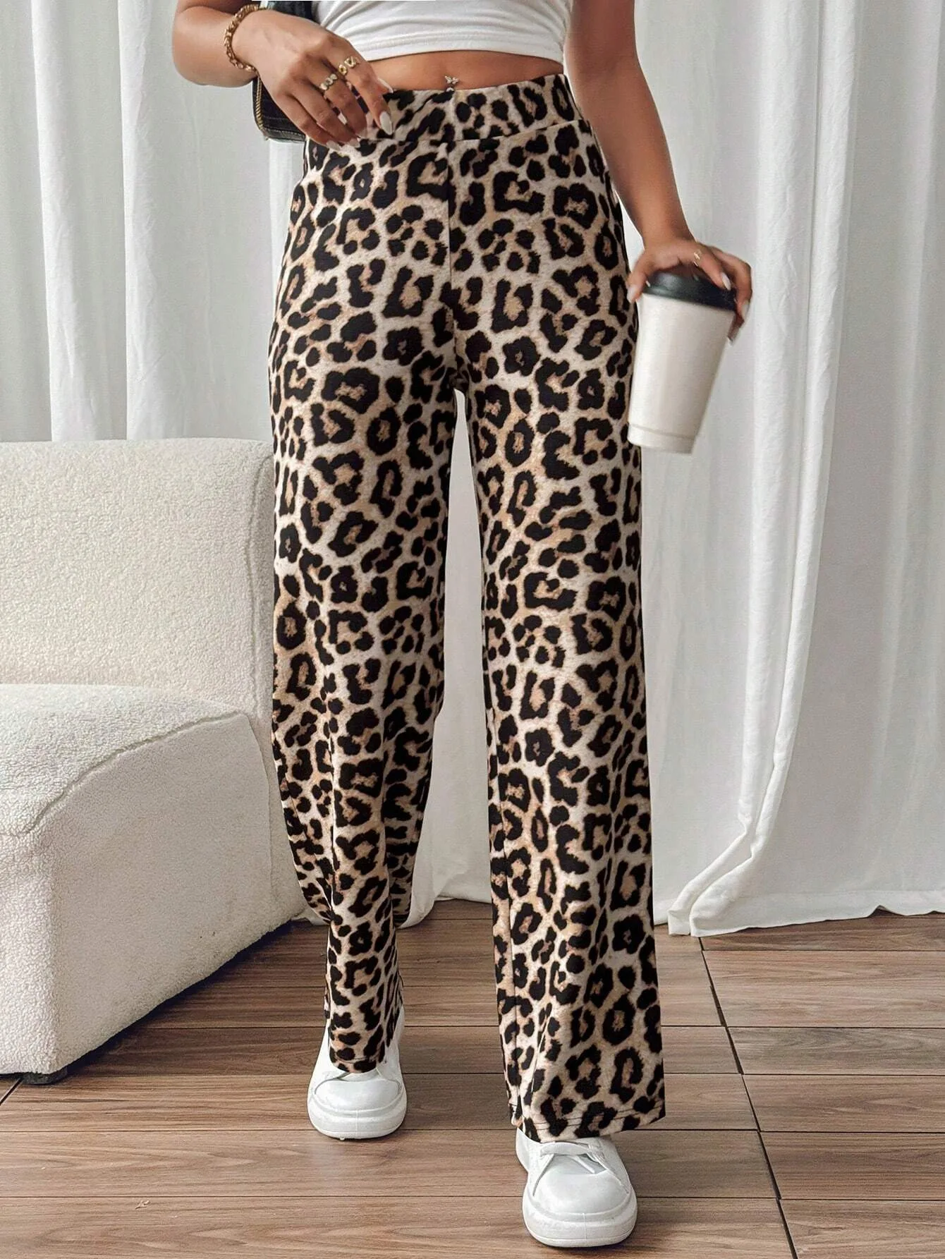 2025 Spring New Fashionable Leopard Print Casual Women's Pants Versatile Elastic Long Micro-flat Trousers For Women