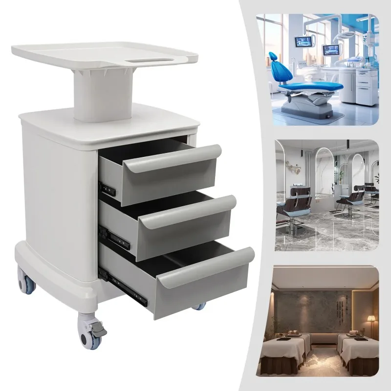 Mobile Station for Hairstyling Tools Nail Art Supplies Meuble White Salon Trolley Cart Rolling Cart with 3 Drawers Professional