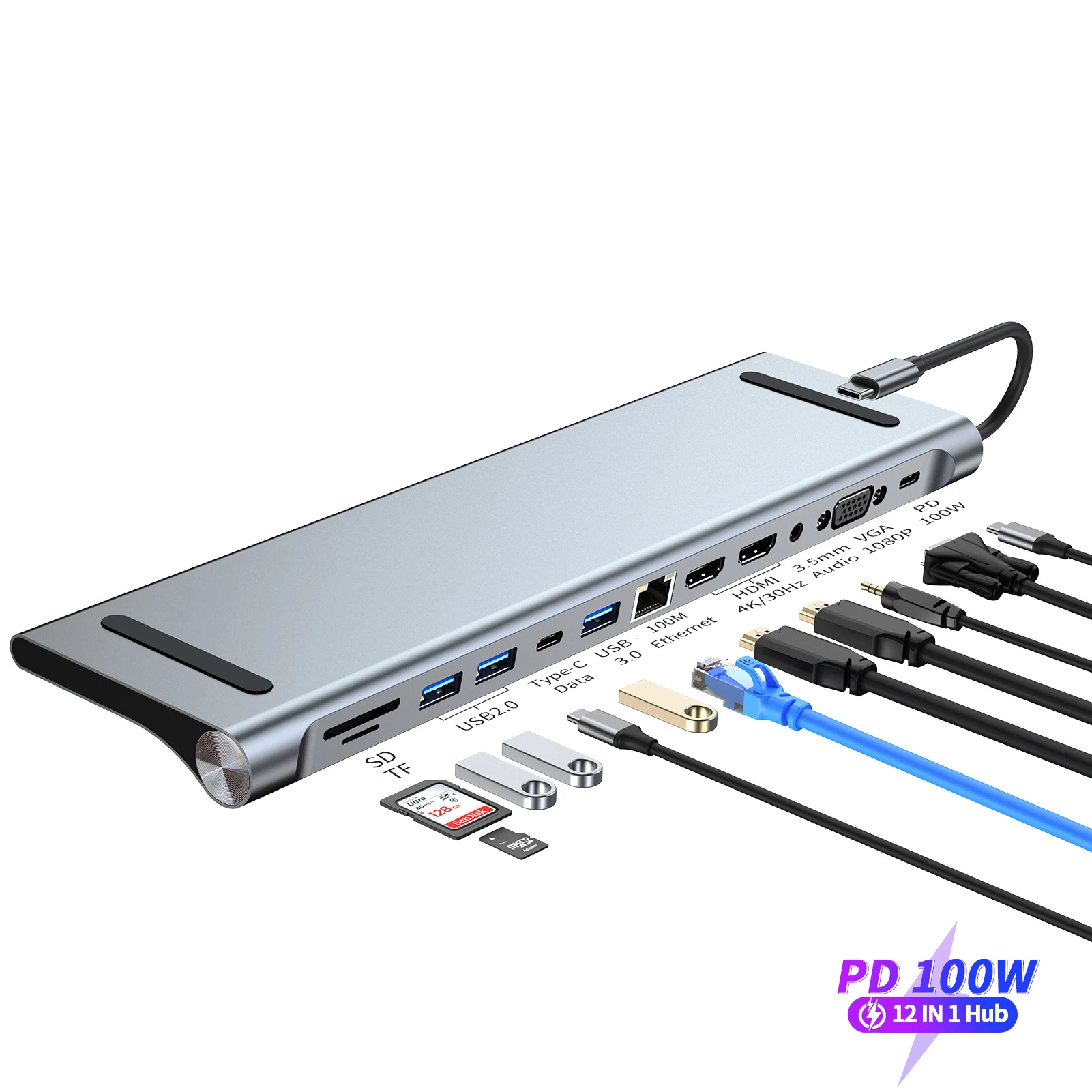 

USB Type C HDMI Hub 12 в 1 Док-станция с 4K 30 Гц SD/TF PD100W Быстрая зарядка MST VGA и USB3.0 USB C HUB HDMI 1080P В наличии