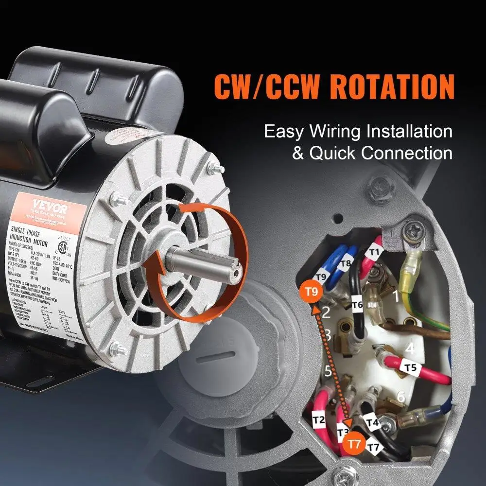 SPL Air Compressor Motor 115/230V 20/10A 3450RPM 56 Frame CW/CCW Rotation