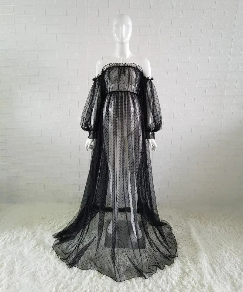 

Maternity Photography Props Dress Wave Point Black Yarn Maternity Photography Clothing Babyshower Gown Photo Shoot Pregnant