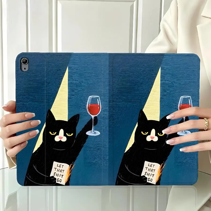 with Pencil Slot Case for Xiaomi Redmi Pad SE K Pad 8.8 9.7 12.4 Inch Pad 5 6 7 8 Pro Pad 6s Pro 7 Ultra Fashionable Black Cat